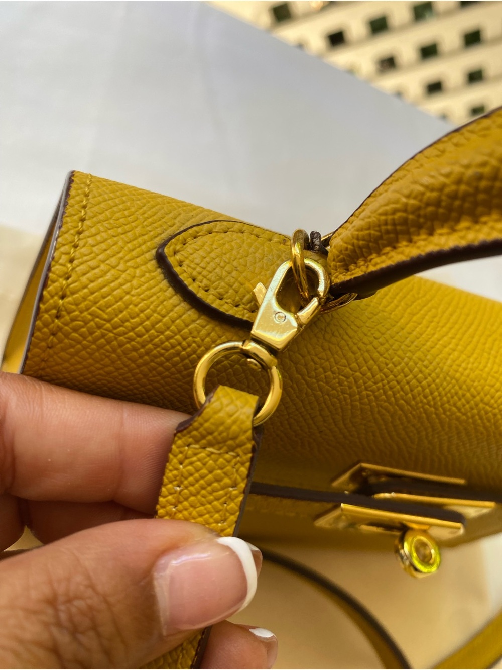 Lily and Bean Hettie Yellow Leather Top-Handle Crossbody Bag kelly style - Picture 5 of 9